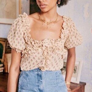 Sezane Wood Top In Tulips FR 36 US 4